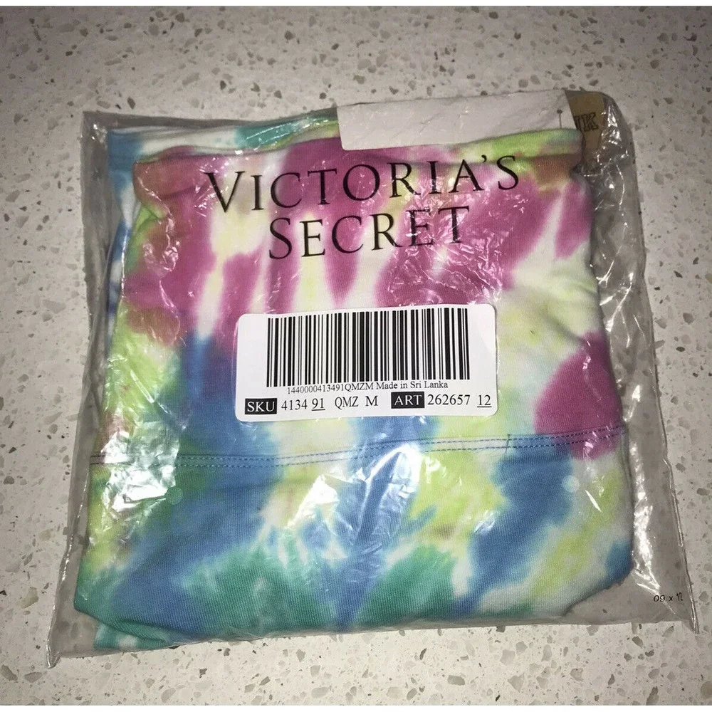 VS VICTORIAS SECRET PINK HIGH WAIST BIKE SHORT SHORTIE SPIRAL TIE DYE M